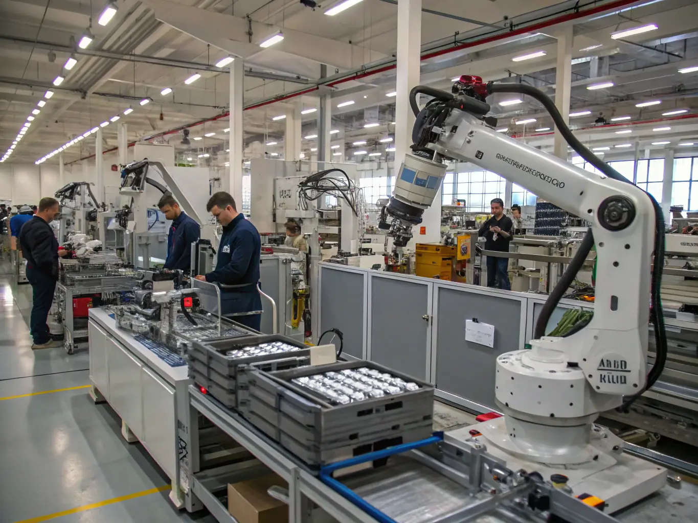 An image showcasing automated robotic arms working in a manufacturing setting, controlled by a sophisticated software interface, representing FAHM IT's process automation capabilities.